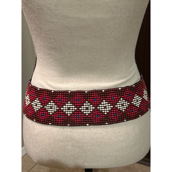 Treska Hand Beaded and Faux Leather Stretchy Belt - Picture 2 of 5